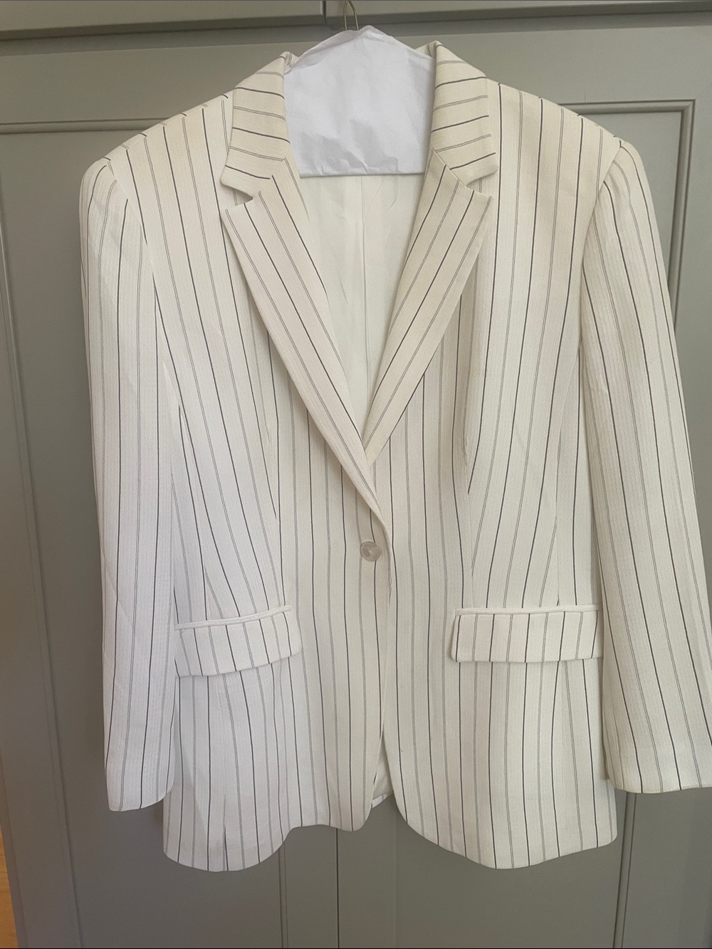 Vintage Dream Ivory Pinstripe Blazer – Single Button Tailored Jacket